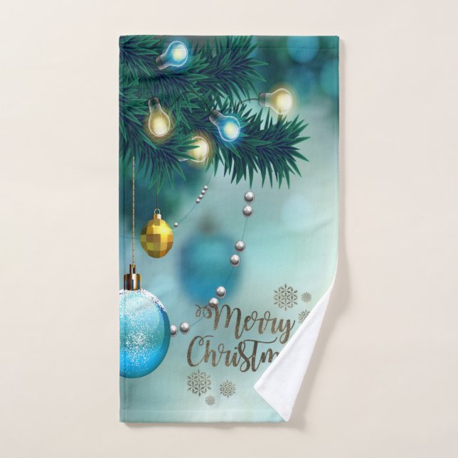 Merry Christmas,Christmas Balls Blue Bath Towel Set (Hand Towel)