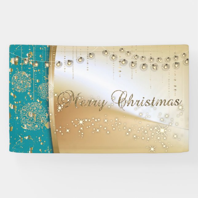 Merry Christmas ,Christmas Balls,Faux Gold Banner (Horizontal)