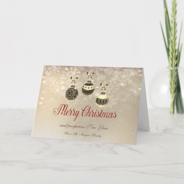 Merry Christmas,Christmas Balls, Snowflakes Holiday Card (Front)