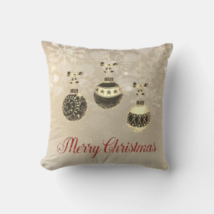 Merry Christmas,Christmas Balls, Snowflakes Throw Pillow