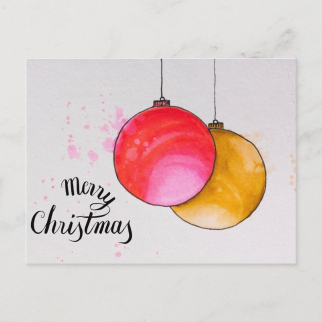 Merry christmas,Christmas balls watercolor Holiday Postcard (Front)