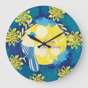 merry christmas, christmas,bird,flowers, nature large clock