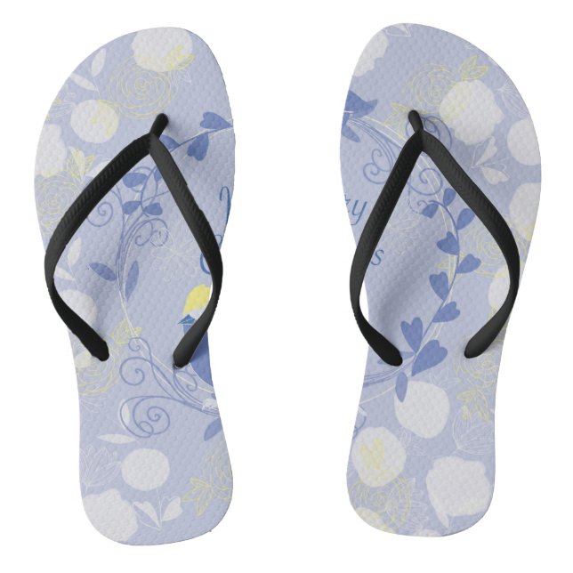 merry christmas, christmas,bird,flowers, nature, p flip flops (Footbed)