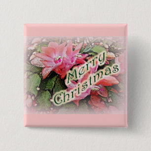 Merry Christmas Christmas Cactus Flowers 2 Inch Square Button