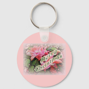 Merry Christmas Christmas Cactus Flowers Keychain