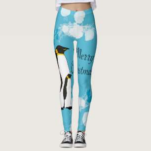 merry christmas, christmas,penguin,flowers,blue, leggings
