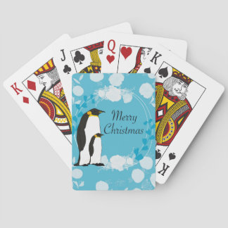 merry christmas, christmas,penguin,flowers,blue, playing cards