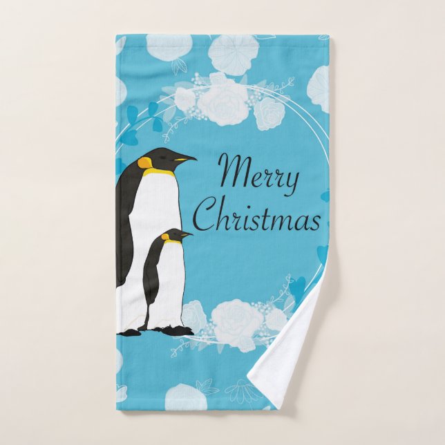 merry christmas, christmas,penguin,flowers hand towel (Hand Towel)