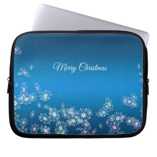 Merry Christmas. Christmas  snowflakes texture. Laptop Sleeve
