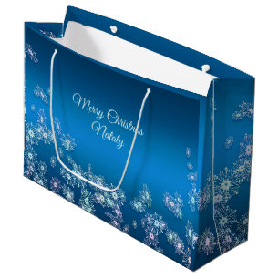 Merry Christmas. Christmas snowflakes texture. Large Gift Bag