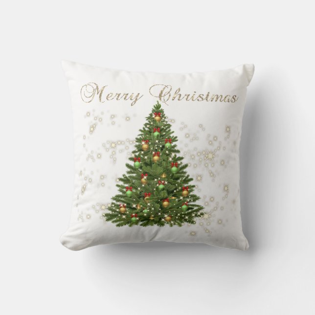 Merry Christmas, Christmas Tree, Balls Throw Pillow (Front)