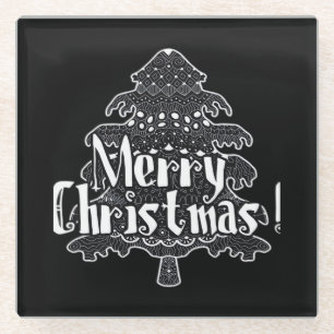 Merry Christmas, Christmas tree Classic Glass Coaster