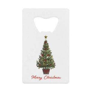 Merry Christmas. Christmas Tree Credit Card Bottle Opener