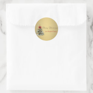 Merry Christmas,Christmas Tree,Gold Classic Round Sticker
