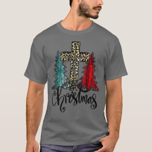 Merry Christmas Christmas Tree Jesus Cross Cheetah T-Shirt
