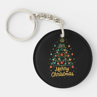 Merry Christmas Christmas Tree Lights Christmas Tr Keychain