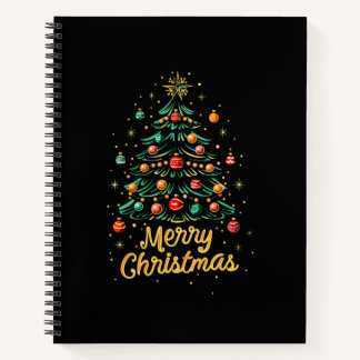 Merry Christmas Christmas Tree Lights Christmas Tr Notebook