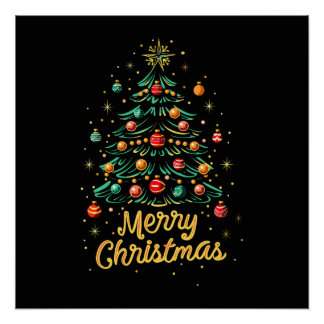 Merry Christmas Christmas Tree Lights Christmas Tr Poster
