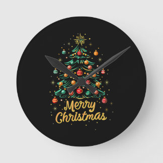 Merry Christmas Christmas Tree Lights Christmas Tr Round Clock