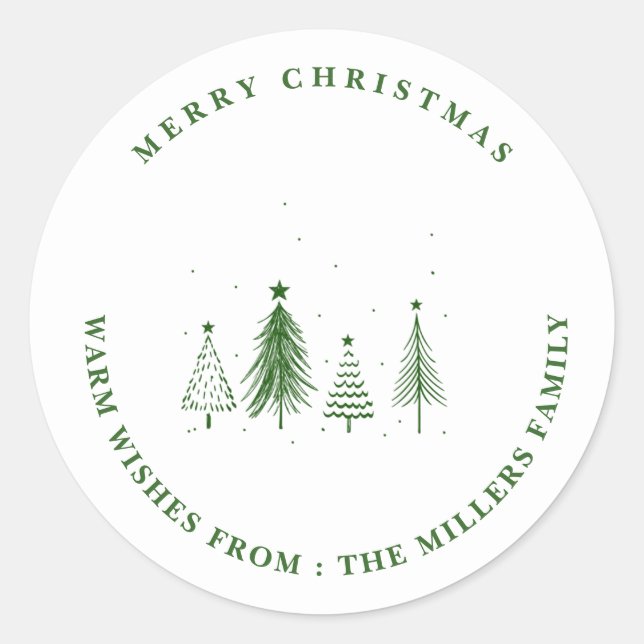 Merry Christmas | Christmas Tree Pattern  Classic Round Sticker (Front)