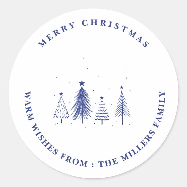 Merry Christmas | Christmas Tree Pattern Classic Round Sticker (Front)