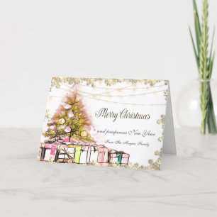Merry Christmas,Christmas Tree,Presents,Lights Holiday Card