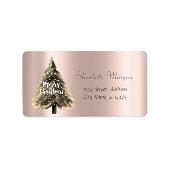 Merry Christmas,Christmas Tree, Rose Gold Label (Front)