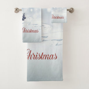 Merry Christmas,Christmas Tree, Snow Bath Towel Set