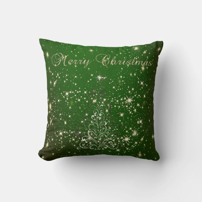 Merry Christmas,Christmas Tree,Sparkles,Green Throw Pillow (Front)