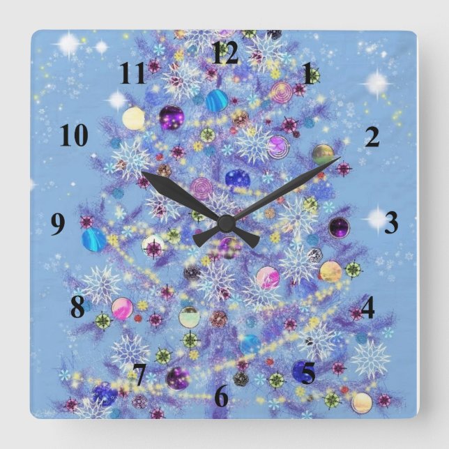 Merry Christmas - Christmas Tree Square Wall Clock (Front)