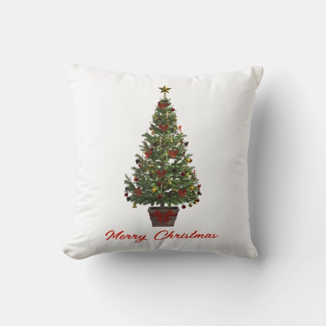 Merry Christmas. Christmas Tree Throw Pillow (Front)