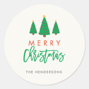 Merry Christmas / Christmas Tree with lights Classic Round Sticker