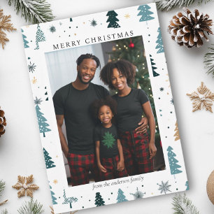 Merry Christmas! Christmas Trees Pattern Photo  Holiday Card