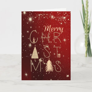 Merry Christmas,Christmas Trees Red Holiday Card