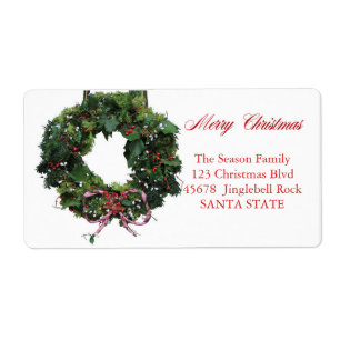Merry Christmas Christmas wreath Holiday Label
