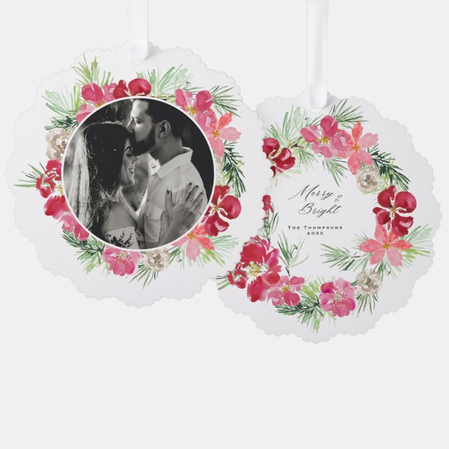 Merry Christmas Christmas Wreath Ornament Card (Front/Back)