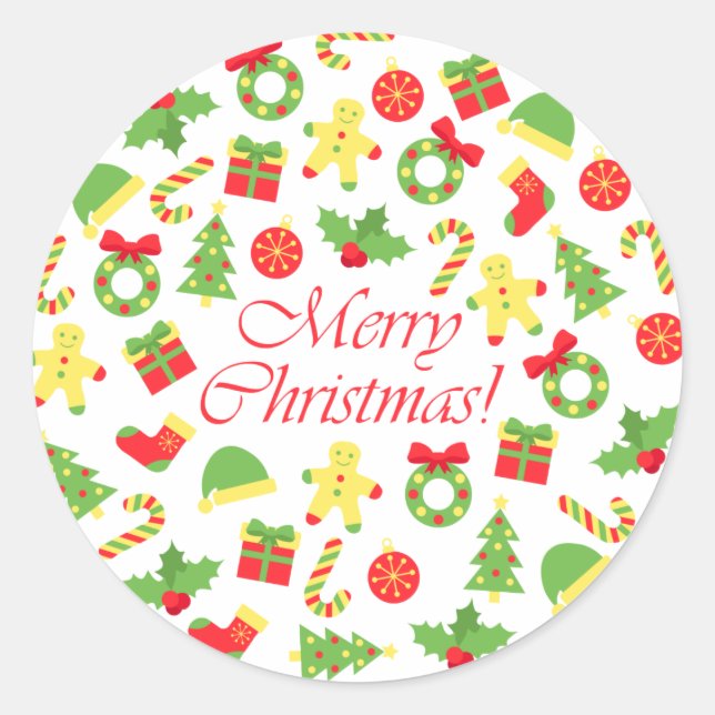 Merry Christmas circle pattern Classic Round Sticker (Front)