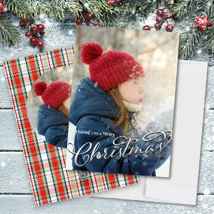 Merry Christmas Classic Calligraphy Red Plaid Holiday Card