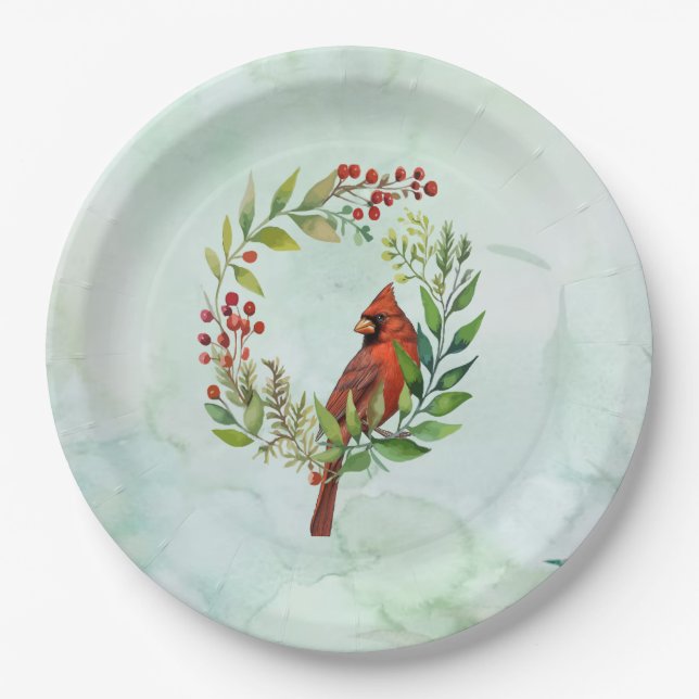 Merry Christmas Classic Cardinal  Paper Plate (Front)