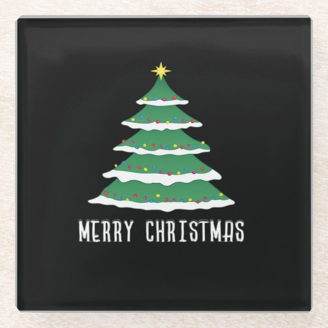 Merry Christmas Classic Glass Coaster (Front)