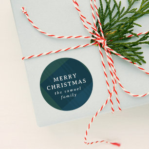 Merry Christmas classic holiday plaid personalized Round Sticker