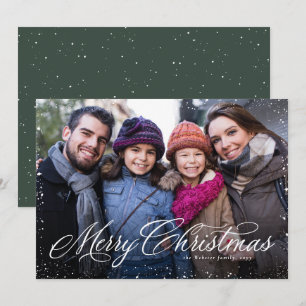 Merry Christmas classic one-photo green Holiday Card