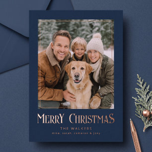 Merry Christmas Classic Photo Foil Frame - Navy Holiday Card