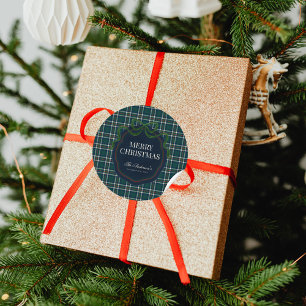 Merry Christmas Classic Preppy Tartan Plaid Round Sticker