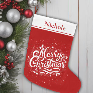 Merry Christmas Classic Red and White Personalized Large Christmas Stocking