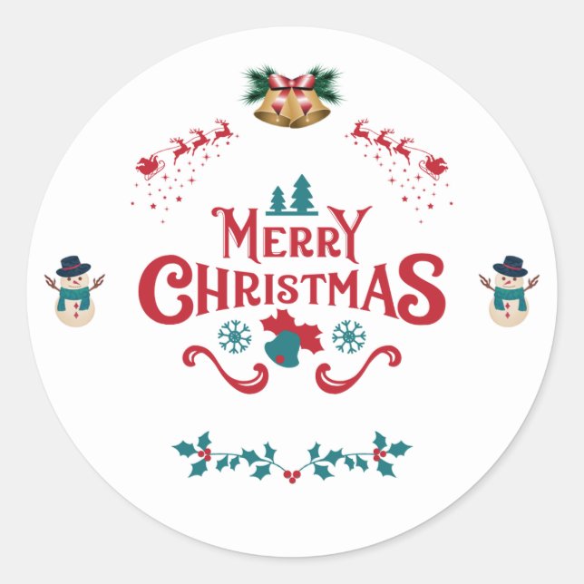 Merry Christmas Classic Reindeer Snowman Sticker (Front)