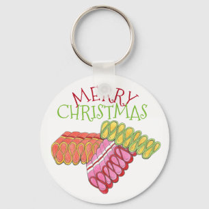 Merry Christmas Classic Ribbon Hard Candy Holiday Keychain