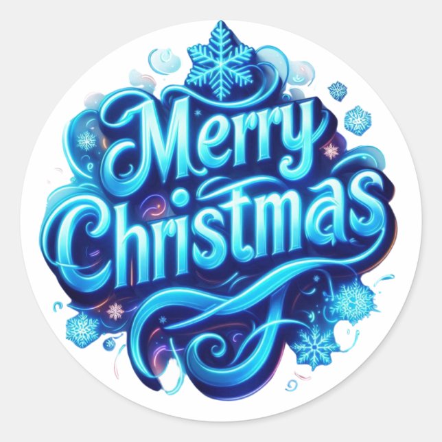 MERRY CHRISTMAS CLASSIC ROUND STICKER (Front)