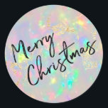 Merry Christmas  Classic Round Sticker<br><div class="desc">please note the holographic effect is not real,  but just simulated</div>