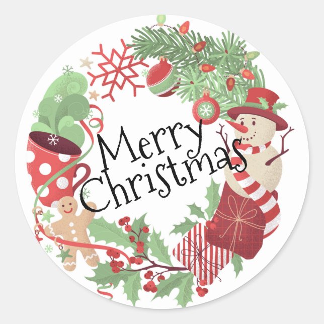 Merry Christmas Classic Round Sticker (Front)